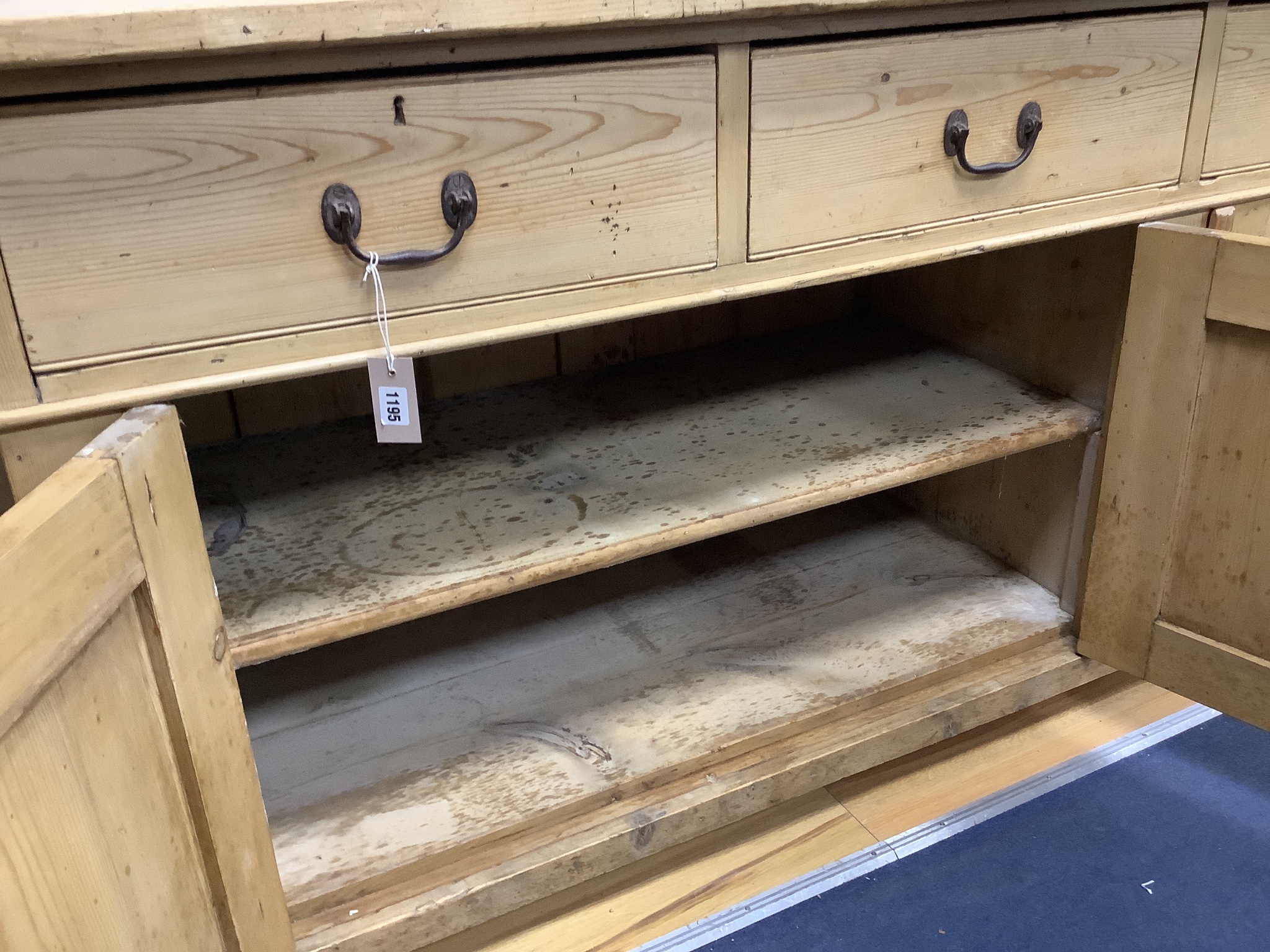 A Victorian pine low dresser, length 183cm, depth 58cm, height 90cm